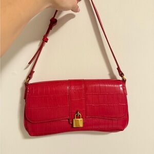 Mango Red Croc-Effect Shoulder Bag